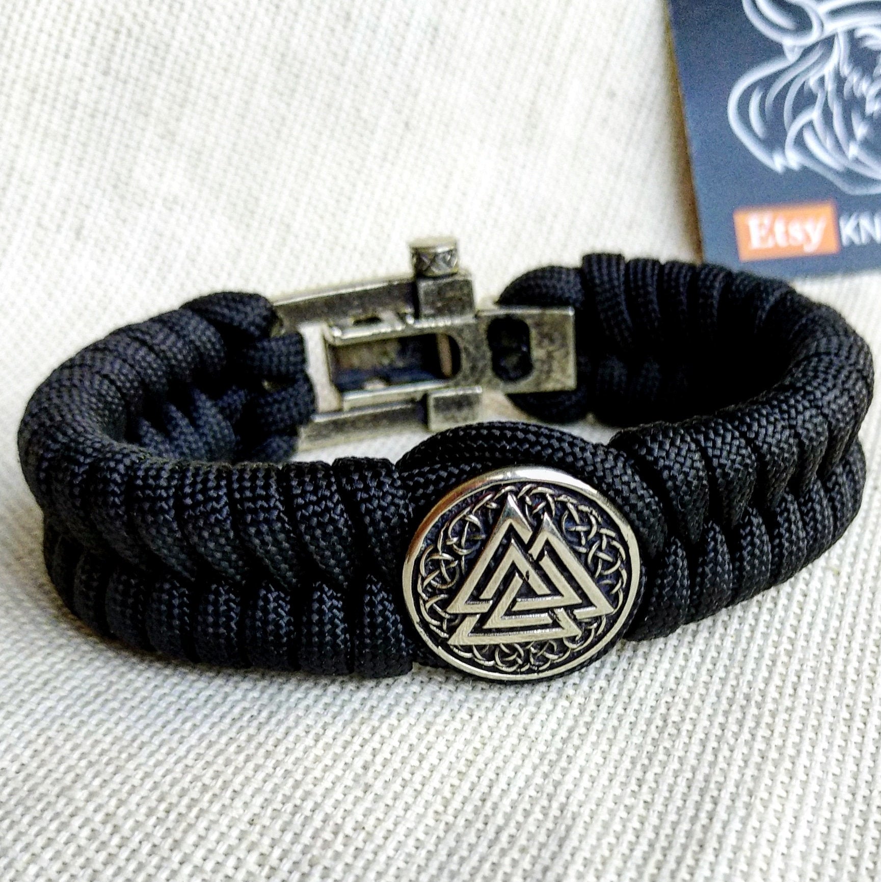 Handcrafted Red Paracord Bracelet With Mjölnir And Rune Sterling