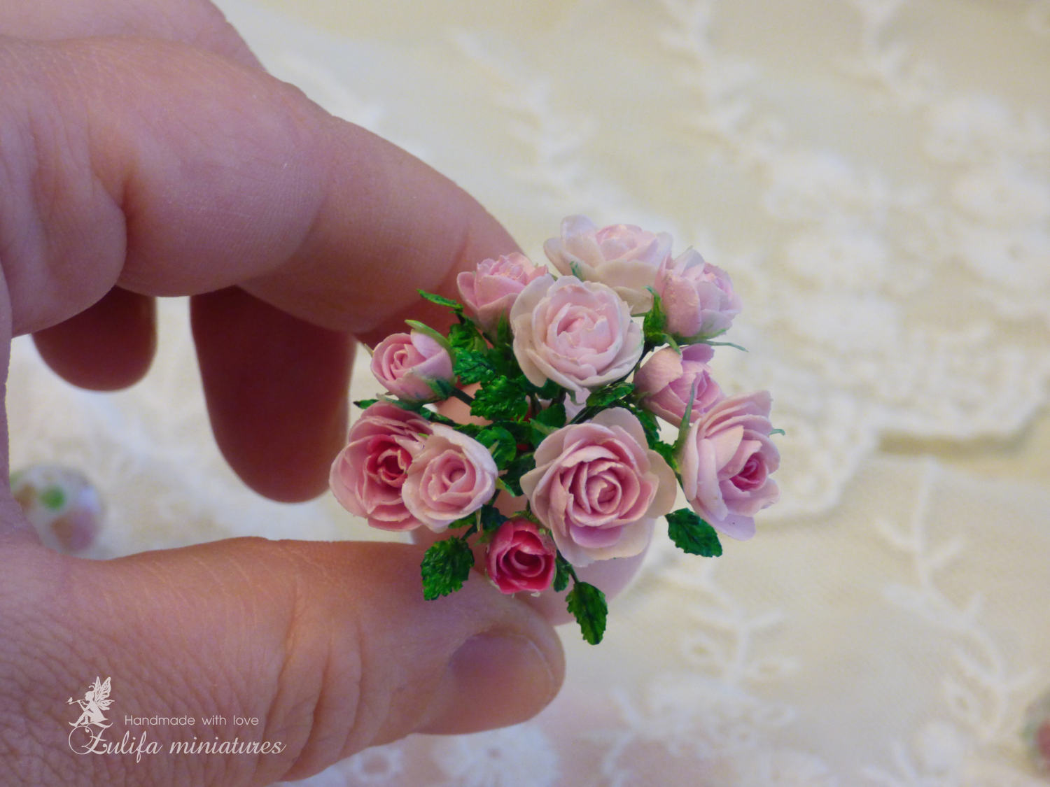 Pink Rose Miniatures Handmade Clay Flowers