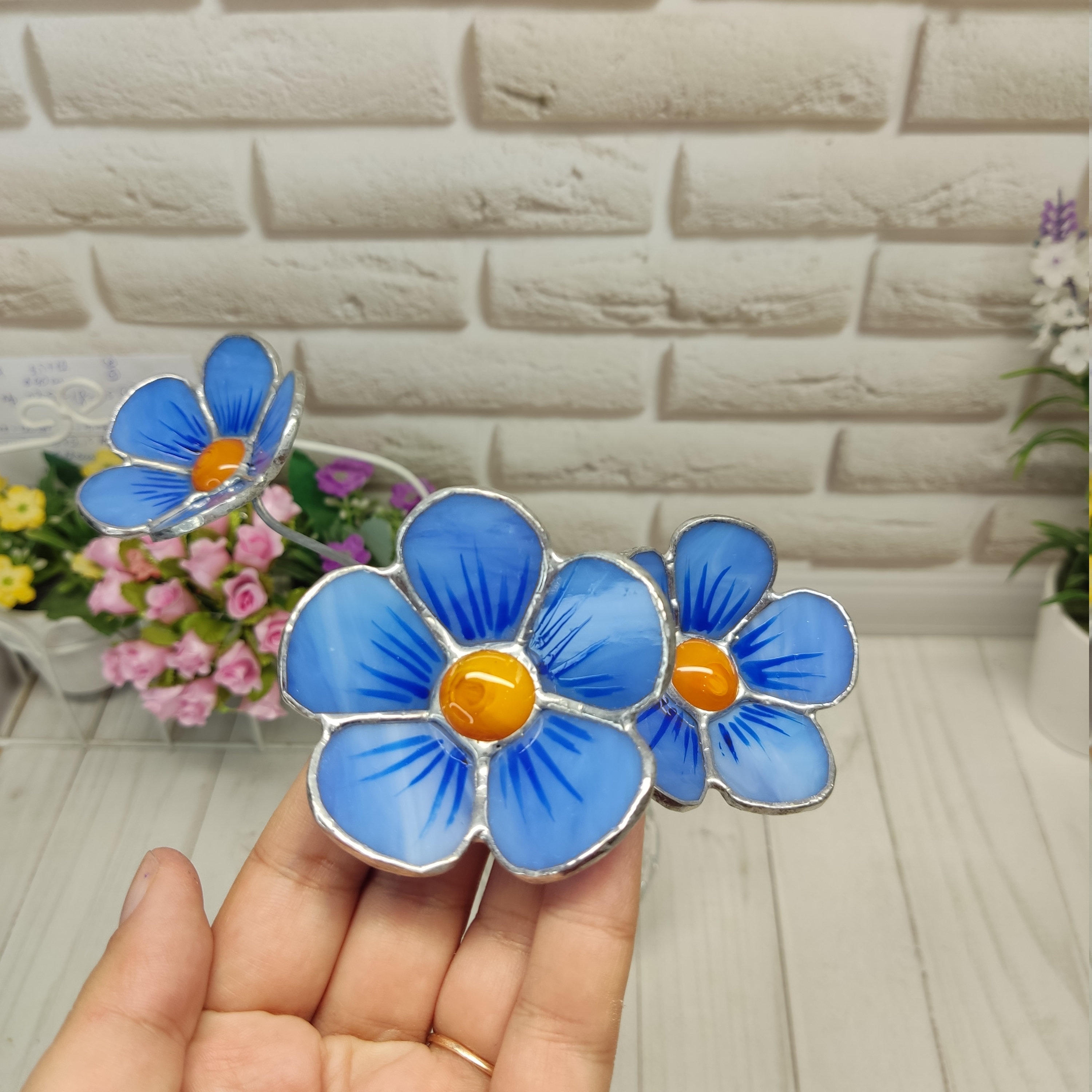 Stained Glass 3D Wildflower Bouquet, Blue Flower Stems, Everlasting Flowers,  Plant Stake, Trending Flowers, Garden Art, Home and Garden, 