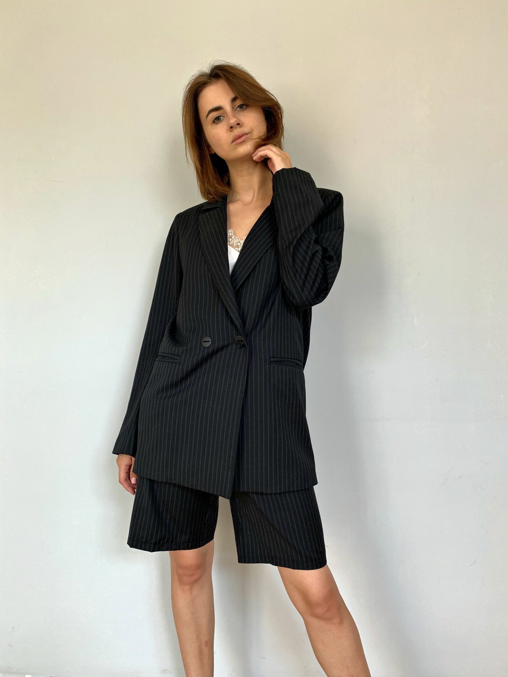  Women's Blazer Shorts Set 2 Piece Outfits Open Front Short  Sleeve Blazer Jacket with Shorts Business Office Plain Suits Black :  Clothing, Shoes & Jewelry