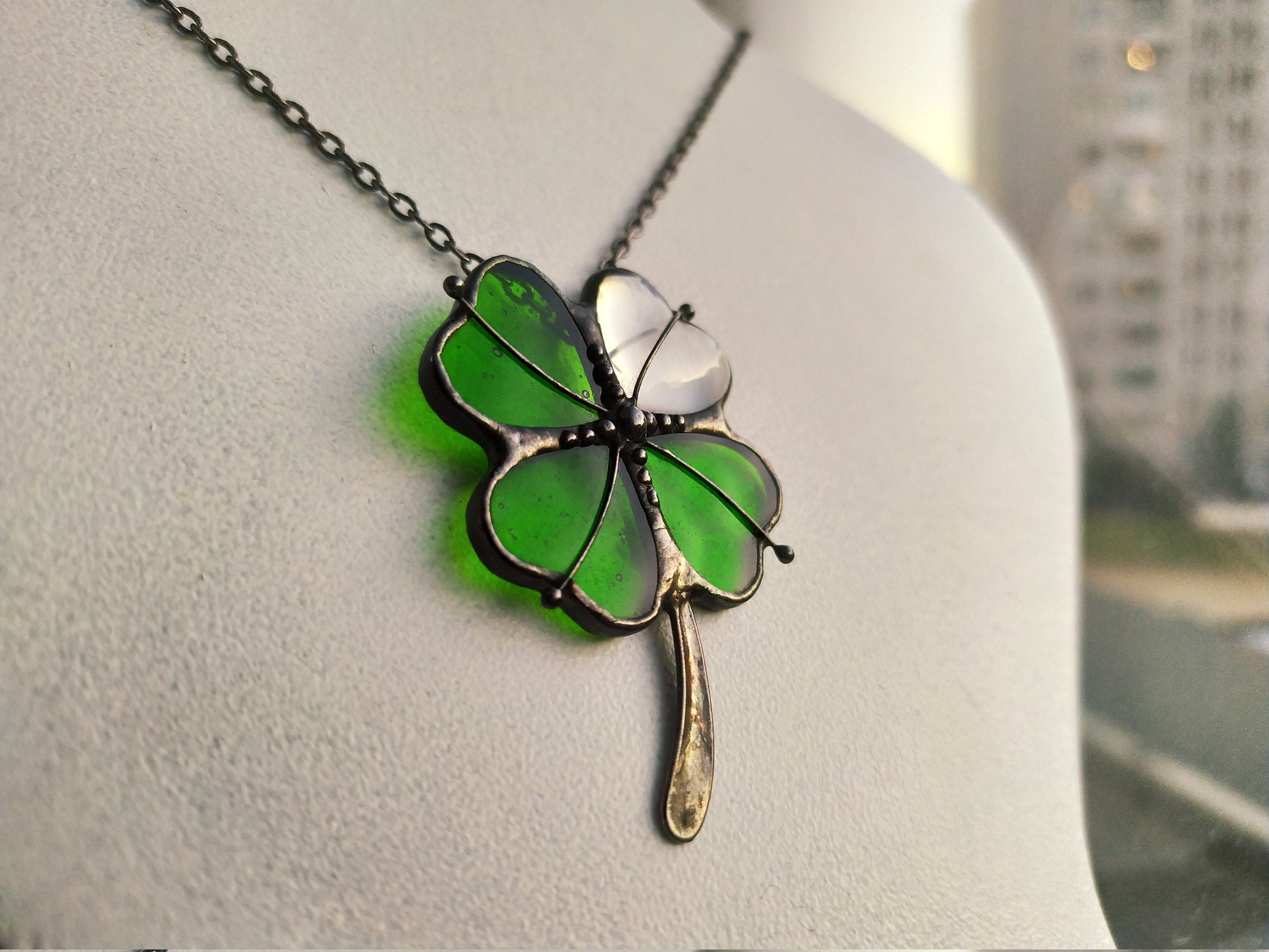 Green Opal Four Leaf Clover Pendant Necklace Personality St. Patrick's Day  Gift - Temu