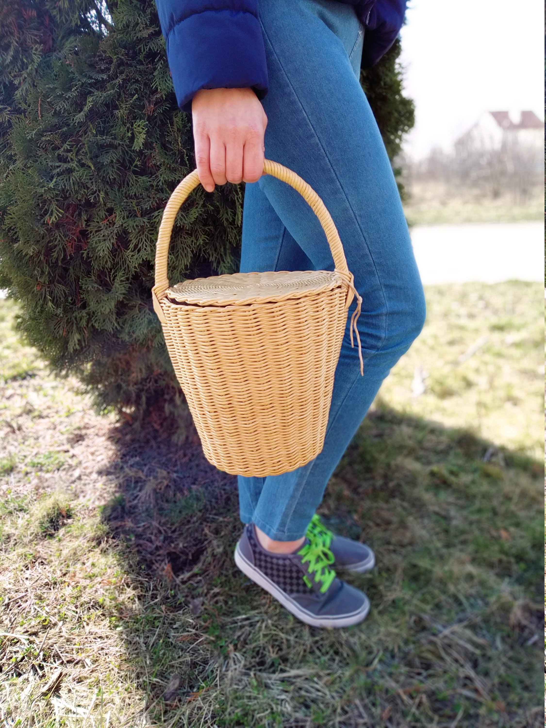 Straw bucket bag, Jane Birkin basket bag, Boho basket bag in vintage style,  French basket handbag, Wicker bucket bag 44803 in online supermarket