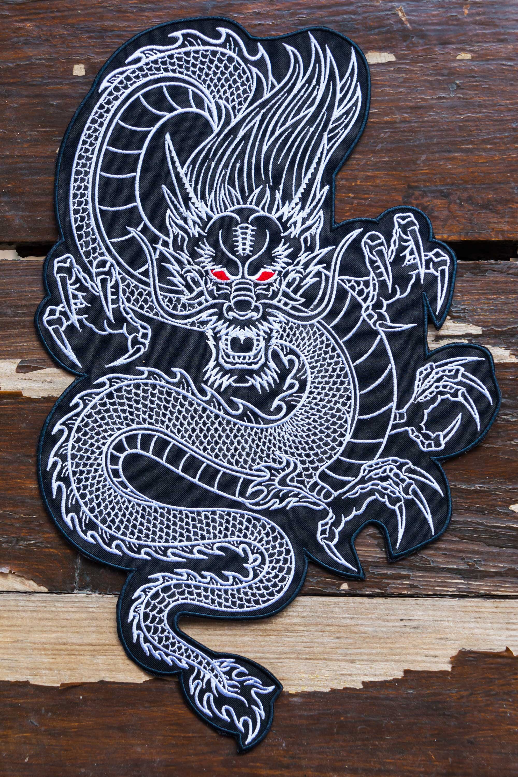 Large embroidered dragon patch black white, large iron on patches 126708 in  online supermarket