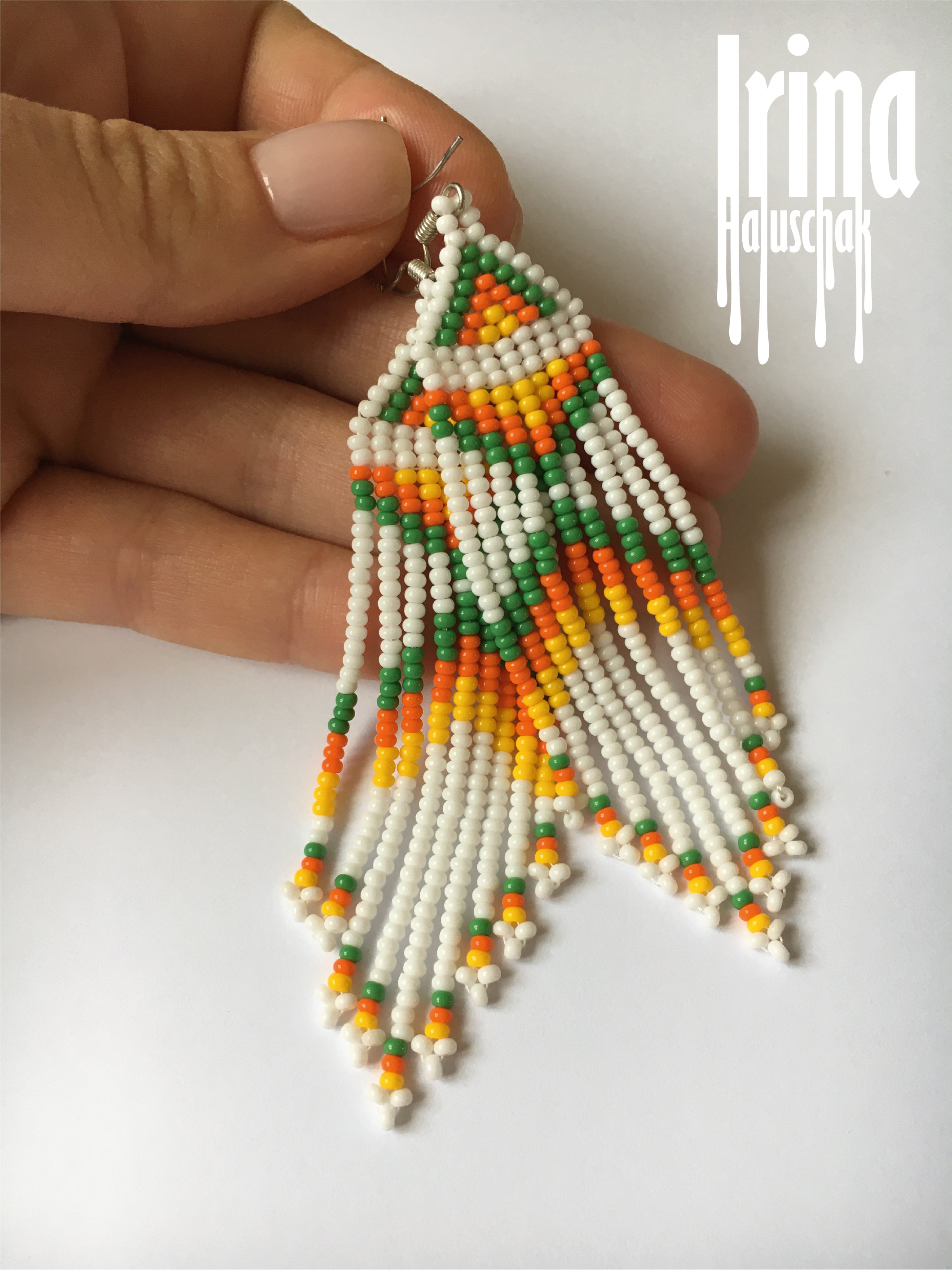 Mid-Century Modern Handmade Handcrafted Seed Bead Earrings Boho. Design by Modish