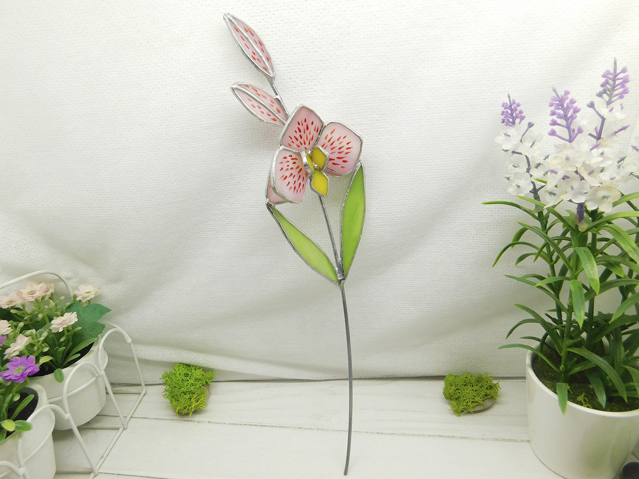 Stained glass orchid, Glass flower 3d, Flower for a vase or flowerpot,  garden decor, Stained glass gift for mom 66589 in online supermarket