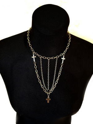 Cross chains necklace, multi chain necklace, Long Multi Strand Statement Necklace, The Valerie Layered Chain Statement Necklace, Gothic