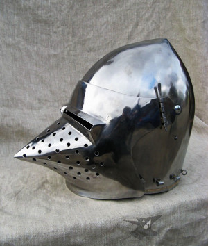 Functional Knights Helm, Hardened Steel Helmet for botn Buhurt and SCA Medieval Tournaments, IMCF German Bascinet with Klappvisor