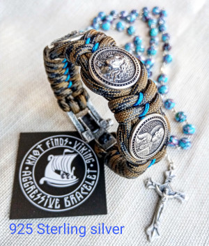 Religious paracord bracelet.Jesus Christ, Saint Nicholas, Virgin Mary. Silver 925 Sterling. Luxury Easter gift.
