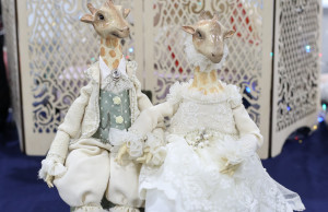Anthropomorphic Retro fashioned art dolls set, OOAK dressed Giraffe Couple boudoir figure, Animal lover gift