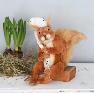 Natural Squirrel Teddy Bear Forest Animal For Nature lovers Collection Awakening Textile sculpture Woodland Squirrel Real squirrel For her
