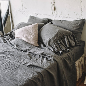 Bed SHEET SET - bed sheet linen flat sheet linen fitted /  Bedding set with RUFFLE pillowcases / King Queen Double California Twin King