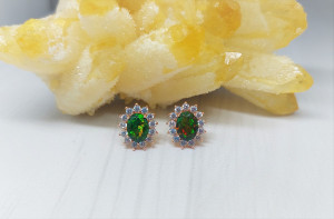 Genuine Black Opal Earrings, Dainty Opal Stud Earrings, Natural Black Opal Jewelry, Aurora Borealis Fire, Oval Opal Earrings, Art Deco Opal