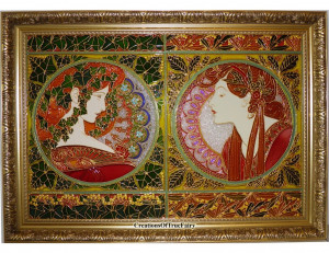 Glass painting Alphonse Mucha replica Ivy and Laurel Expensive painting Art nouveau style Anniversary gift for men who have everything A9F