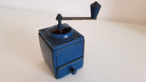 1950 -  Wooden Blue Coffee Mill/ Grinder,kitchen tool ideal for restoration or decor, collectable gadget for kitchen made in Germany