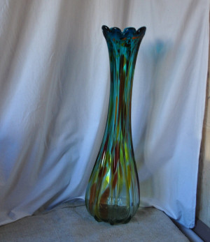 Large  Swung Glass Vase 26.8" , rare tall large Murano glass , Vintage Mid Century Modern