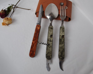 Soviet touristic set knife fork spoon bottle opener USSR-1960