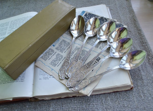 1970 - set of 6  Dessert Spoons, Nickel silver spoons