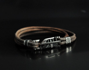 Mens leather wrap bracelet "Innominis 2", Mens leather sterling silver bracelet, Mens fashion bracelet, Brutal mens bracelet industrial