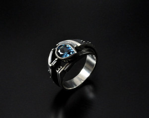 Futuristic cyberpunk silver ring "Probatundum", Modern steampunk silver 925 ring, Unusual statement ring for men