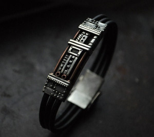OOAK mens bracelet "Sustentorumus" | Unique steampunk silver bracelet | Leather silver bracelet for men gift | Cool sterling silver bracelet