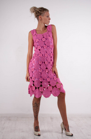 Crochet dress Crochet Lacy Dress Small pink Dress Mini Crochet Dress Handmade Irish Lace Dress pink Dress Summer dress viscose summer Dress
