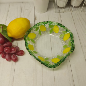 Fusing glass plate, Yellow plate, lemon ornament, Cute plate, Spring decor plate, Easter decor plate, Fused glass decor, Handmade plate