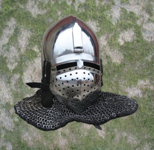 Medieval Knights Bascinet, 14th Century Replica Helmet with Visor Pig Face, Closed Steel Bascinet for SCA Reenactors and LARP, Buhurt Ready