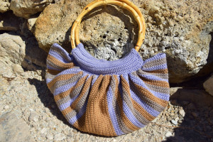Crochet tote bag Boho handbag Striped purse with bamboo handles Bohemian Boho hippie gypsy art bags Girlfriend gift for women Mom birthday