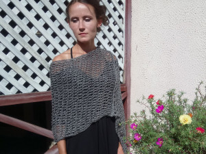 Linen double sided poncho, linen knit poncho, linen reversible knit poncho, poncho mesh