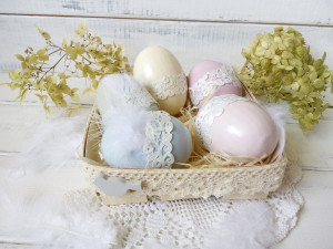 Easter basket with wooden easter eggs Easter gift Table décor Easter décor Wooden egg Hand Painted egg hunt Kids easter bucket