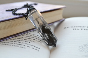 Black raven crystal necklace, crystal point necklace, crow necklace