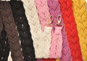 Macrame purse strap Woven natural cotton cord strap Camera or Bag straps Gift with hearts