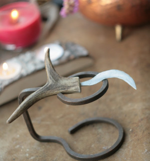 Solid sIlver ritual sickle, athame, bone handle, anti werewolf, wicca tribal witches athame, altar tool, shamanism,druid ritual reaping hook