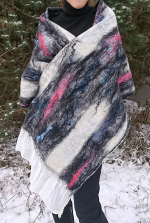 Merino wool shawl Nuno felted wrap Gray scarf Bohemian style Long Winter wool scarf Reversible Best mom gift 45th Birthday Gift for her