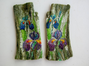 Felted mittens Wool silk arm warmers Women mittens Fingerless gloves Flower wearable art Merino wool gloves Present for wife Mother day gift