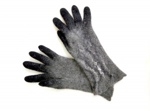 Black gloves Felted mittens with fingers Wool gloves Wet felted mittens Arm warmers Merino wool mittens Black accessory Gifts under 50
