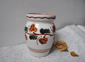 Ceramic rustic, ukranian patterned  big vase for flowers, gift for mom or grandmother from the USSR, 1980.
