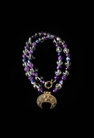 Necklace from natural crystal, amethyst, sodalite