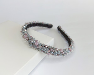 Lilac crystal headband Gray bridal beaded headband Embellished jeweled headband Bridal shower crown Bridal crystal tiara