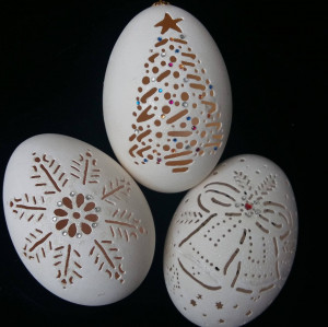 Set of 3 Christmas Decor Goose Eggshells Carved Unique Gifts Handcrafted goose eggs Handmade Christmas Ornaments New Year Decor