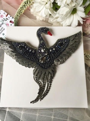 Embroidered custom  brooch bird swan, beaded bird pin brooch