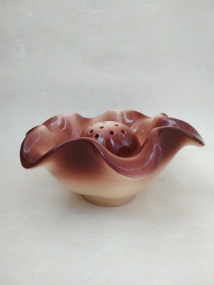 Vintage Soviet round ceramic vase with holes for flowers, Ceramic vase "Whirlwind"
