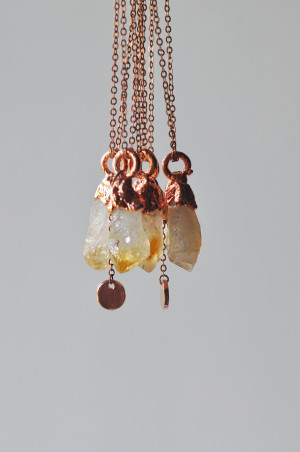 Electroform citrine crystal point necklace, raw crystal pendant, rough gemstone necklace, electroformed stone jewelry, november birthstone