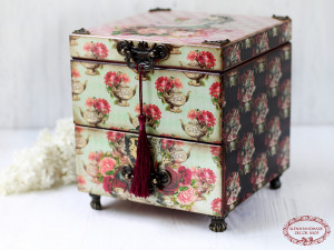 Alice in Wonderland Mini Chest Drawers, Blush, Mint and Burgundy Alice Tea Party, MADE TO ORDER