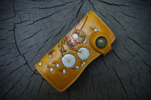 Dandelion Fairy. Long leather wallet with dandelion concho.