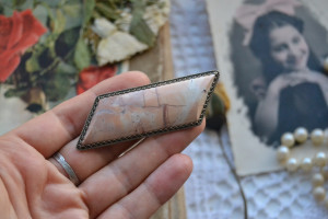 RARE Soviet 1920-30s antique solid silver and jasper brooch, Big hallmarked silver brooch, Antique Russian jewelry