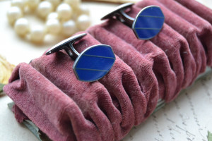 Early Soviet era silver and enamel cufflinks, Blue guilloche enamel cufflinks, Antique 1930s silver cufflinks, Art deco style cuff links