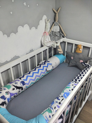 soft blue crib bumper - organic snake pillow