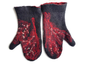 Felted women mittens/ felt graphite mittens/christmas gift/wool gray mittens/red felt mittens/ arm warmers/gift for mom/gift for girl