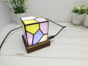 Cube lamp, Stained glass night light, Abstract multicolour Night Light, Handmade lantern, desk lamp, stain glass lamp